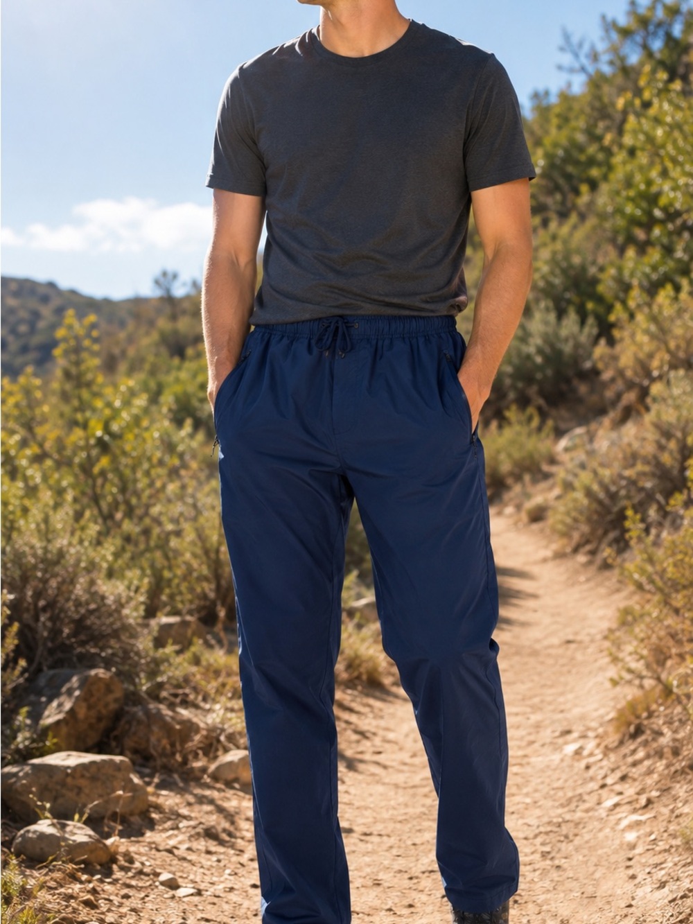 Men's Drawstring Jogger Pants in Navy UV Protection